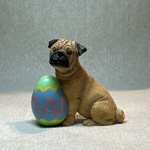 Danbury Mint the miniature figurine dog Tan Pug Easter Colorful Egg B31